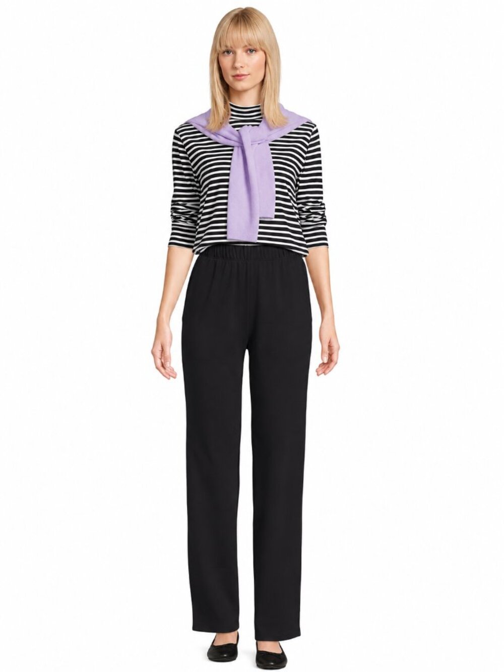 2/$30 Lands' End Sport Knit Pull On Cotton Pants Black Medium Tall #A4395